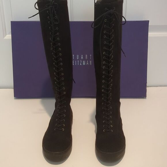 Stuart Weitzman Downtown Lace-Up Suede Tall Boot - Picture 3 of 16